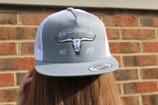 RRC Heather Grey Longhorn Design Flat Bill Trucker Hat